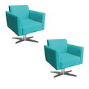 Ver imagem 1 de Kit 2 Poltronas Giratória Marisa Suede Base Cromada D'Rossi - Azul Turquesa