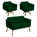 Ver imagem 1 de Kit 01 Namoradeira e 02 Poltronas Giratória Elisa Suede Base Madeira MM30 D'Rossi - Verde