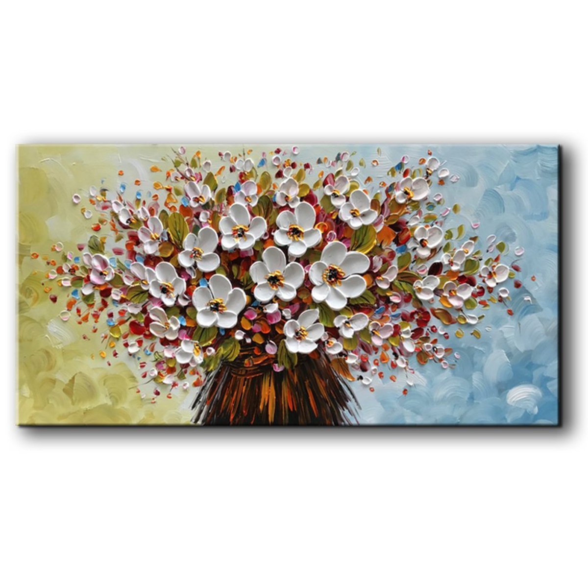 Quadro Pintura Tela flores único tamanho branco óleo 5320: 90cm (A) x 180	cm (L) - 4