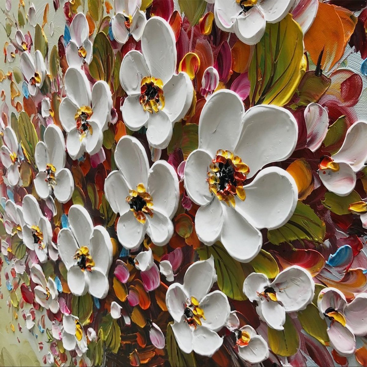 Quadro Pintura Tela flores único tamanho branco óleo 5320: 90cm (A) x 180	cm (L) - 2