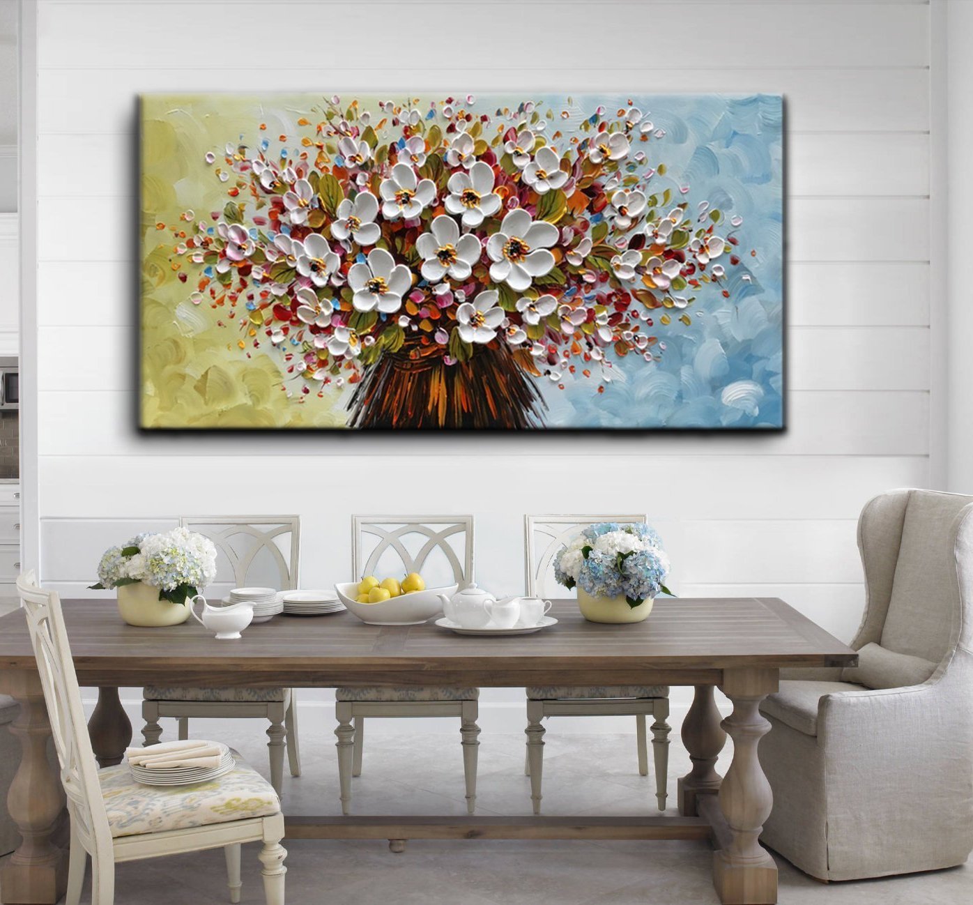 Quadro Pintura Tela flores único tamanho branco óleo 5320: 90cm (A) x 180	cm (L) - 1