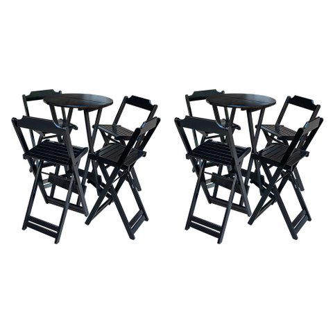 Kit 2 Jogos de Mesa Bistrô de Madeira com 4 Cadeiras Dobrável Ideal para Bar e Restaurante Preto