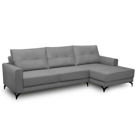 Sofá 4 Lugares com Chaise Direito 265cm Soreh F05 Veludo Prata - Mpozenato