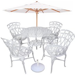 Conjunto Viena Mesa, 4 Cadeiras Aluminio Fundido e Guarda Sol Piscina Móveis Jardim - 4