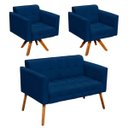 Ver imagem 1 de Kit 01 Namoradeira e 02 Poltronas Giratória Elisa Suede Base Madeira MM30 D'Rossi - Azul Marinho