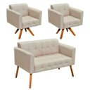 Ver imagem 1 de Kit 01 Namoradeira e 02 Poltronas Giratória Elisa Suede Base Madeira MM30 D'Rossi - Bege