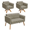 Ver imagem 1 de Kit 01 Namoradeira e 02 Poltronas Giratória Elisa Suede Base Madeira MM30 D'Rossi - Marrom Rato