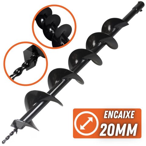 Broca de Espiral Simples Helicoidal 80x10cm Para Perfurador de Solo Com Encaixe 20mm