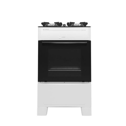 Fogão de Piso 4 Bocas Smart Glass Branco com Mesa de Vidro e Forno 50L - Realce