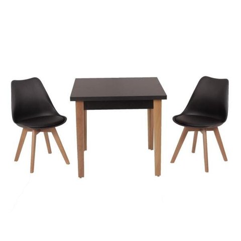 Conjunto Mesa de Jantar Juliette Preta 80cm com 2 Cadeiras Leda - Preta