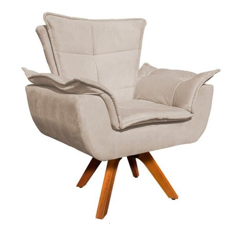 Poltrona Giratória Opala Suede Base Madeira Mm30 - Bege