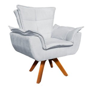 Poltrona Giratória Opala Suede Base Madeira Mm30 - Cinza