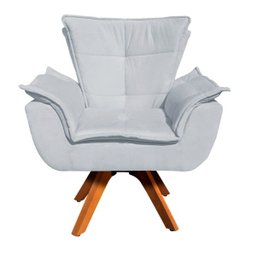 Poltrona Giratória Opala Suede Base Madeira Mm30 - Cinza - 2