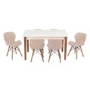 Ver imagem 1 de Conjunto Mesa de Jantar Juliette Branca 135cm com 6 Cadeiras Slim - Nude