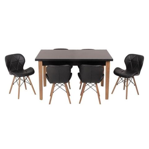 Conjunto Mesa de Jantar Juliette Preta 135cm com 6 Cadeiras Slim - Preta