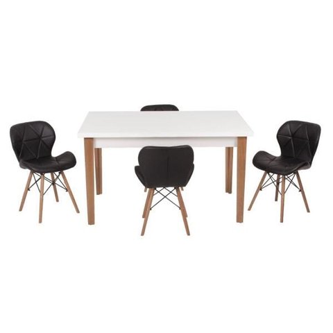 Conjunto Mesa de Jantar Juliette Branca 135cm com 4 Cadeiras Slim - Preta