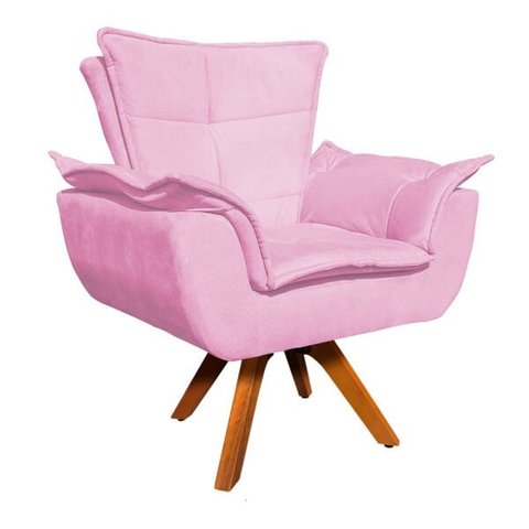 Poltrona Giratória Opala Suede Base Madeira Mm30 - Rosa Bebê