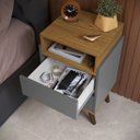 Ver imagem 2 de Mesa de Cabeceira Verona com 2 Gavetas Pés Retro Moderna para Quarto - Cinza com Nature