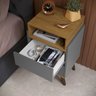 Mesa de Cabeceira Verona com 2 Gavetas Pés Retro Moderna para Quarto - Cinza com Nature - 2