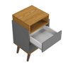 Mesa de Cabeceira Verona com 2 Gavetas Pés Retro Moderna para Quarto - Cinza com Nature - 4