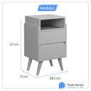 Ver imagem 5 de Mesa de Cabeceira Verona com 2 Gavetas Pés Retro Moderna para Quarto - Cinza com Nature