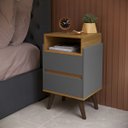Ver imagem 3 de Mesa de Cabeceira Verona com 2 Gavetas Pés Retro Moderna para Quarto - Cinza com Nature