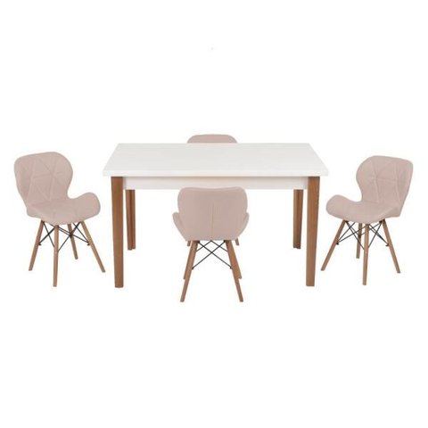 Conjunto Mesa de Jantar Juliette Branca 135cm com 4 Cadeiras Slim - Nude