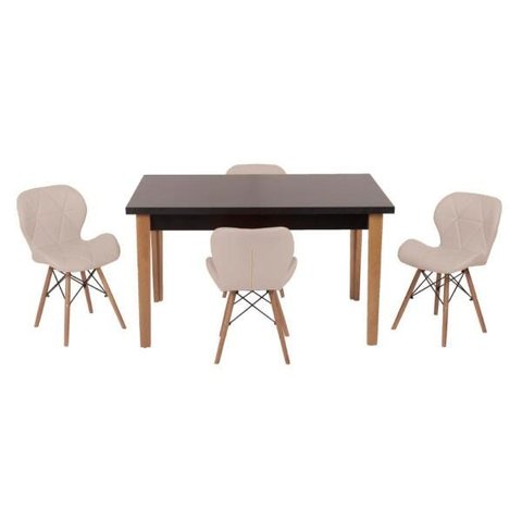 Conjunto Mesa de Jantar Juliette Preta 135cm com 4 Cadeiras Slim - Nude