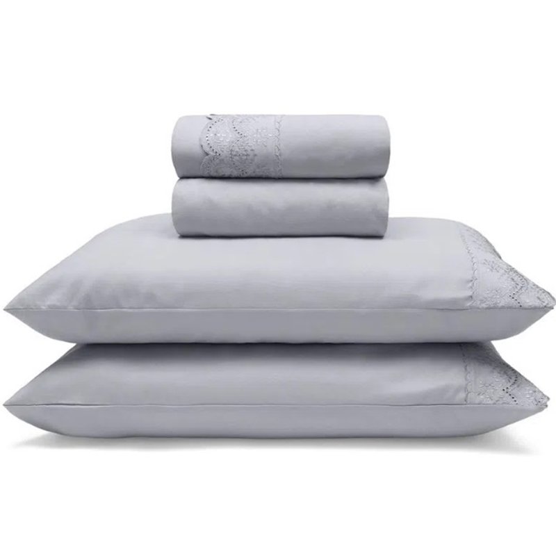 Jogo de Cama Buettner King Linha Sonata c/ Renda Amy 4 peças Cinza ...
