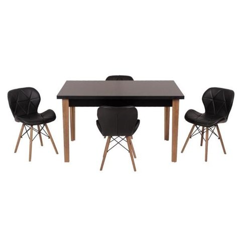 Conjunto Mesa de Jantar Juliette Preta 135cm com 4 Cadeiras Slim - Preta