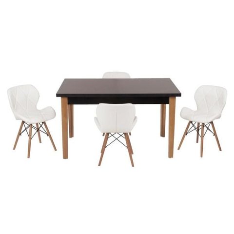 Conjunto Mesa de Jantar Juliette Preta 135cm com 4 Cadeiras Slim - Branca
