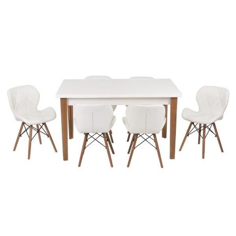 Conjunto Mesa de Jantar Juliette Branca 135cm com 6 Cadeiras Slim - Branca