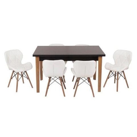 Conjunto Mesa de Jantar Juliette Preta 135cm com 6 Cadeiras Slim - Branca