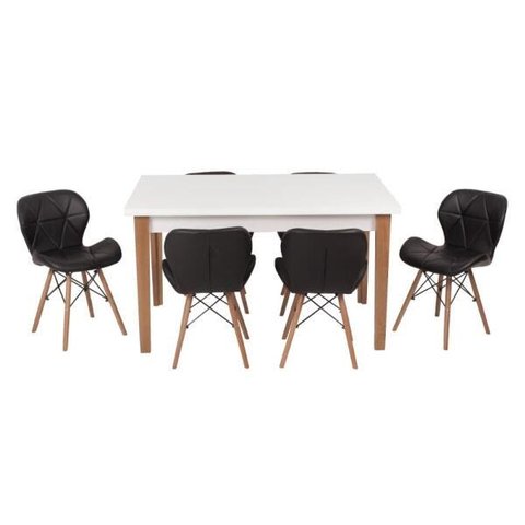 Conjunto Mesa de Jantar Juliette Branca 135cm com 6 Cadeiras Slim - Preta