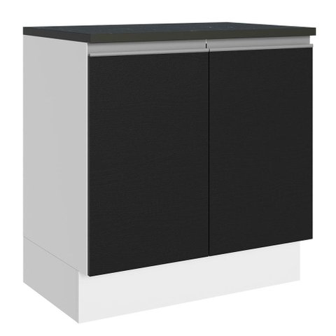 Balcão Armário de Cozinha 100% MDF 80 cm 2 Portas Branco/Preto Acordes Madesa