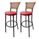 Ver imagem 1 de Kit 2 Banquetas Bistrô Aço Junco Sintético Marfim Assento Vermelho