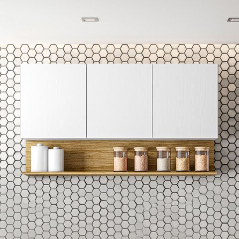 Armário Aéreo Cozinha 120 Cm Line 3 Portas Freijó/supremo - Kits Paraná