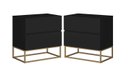 Ver imagem 1 de Conjunto 2 Mesa de Cabeceira Estilo Industrial 2 Gavetas Eros 45 Base Dourado:preto