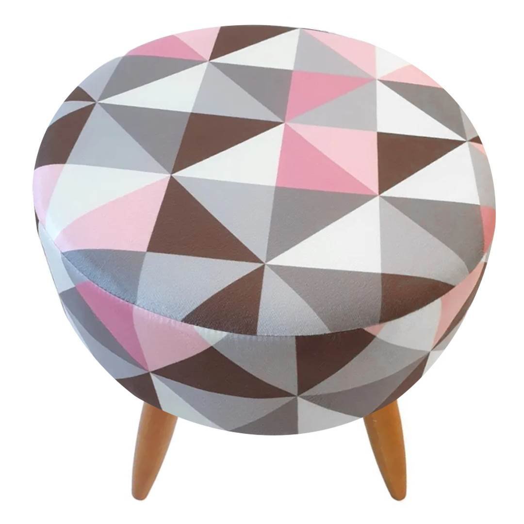 Puff Banqueta Redondo Para Sala Quarto Estampado Suede:Triangulo Rosa