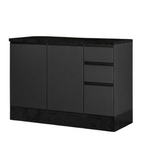 Balcao com Tampo 120 cm 3 Portas 2 Gavetas Etna Grafite Poliman