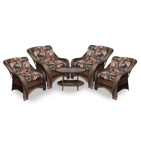 Conjunto de Poltronas Fibra Sintética Melo - 4 Poltronas + 1 Mesa Centro - Tecido Maui Preto