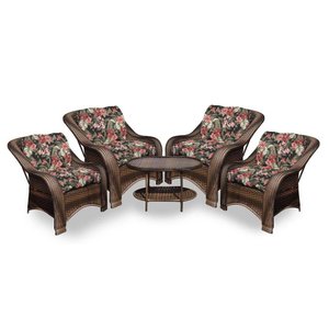 Conjunto de Poltronas Fibra Sintética Melo - 4 Poltronas + 1 Mesa Centro - Tecido Maui Preto