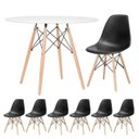 Ver imagem 1 de Conjunto de Mesa de Jantar Eames Eiffel Redonda 100cm Tampo de Madeira Branco com 6 Cadeiras Pretas
