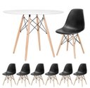Ver imagem 1 de Conjunto de Mesa de Jantar Eames Eiffel Redonda 100cm Tampo de Madeira Branco com 6 Cadeiras Pretas