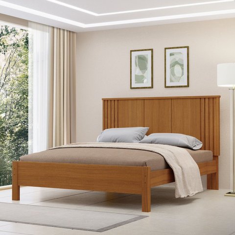Cama de Casal 100% MDF 123cm x 175cm Duo Marrom/Freijó
