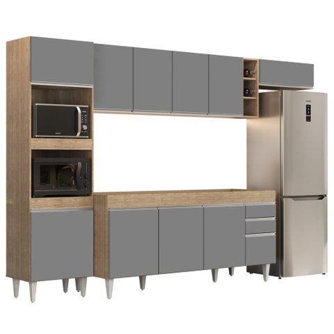 Armário de Cozinha Modulada 5 Peças CP16 Balcão sem Tampo Castanho/Cinza - Lumil Lumil Móveis