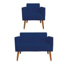 Ver imagem 1 de Kit 01 Namoradeira e 01 Poltrona Marisa Suede Pés Palito Castanho D'Rossi - Azul Marinho