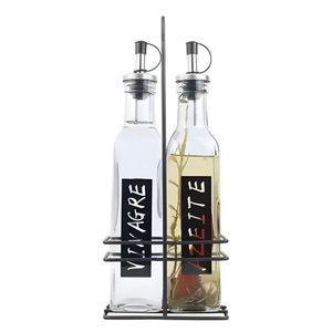 Conjunto Galheteiro para Azeite e Vinagre 2 Garrafas com Suporte 270ml em Casa Tem