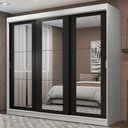 Ver imagem 1 de Guarda-Roupa Casal Madesa Kansas 3 Portas de Correr de Espelho 3 Gavetas Branco/Preto Cor:Branco/Pre
