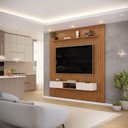 Ver imagem 1 de Conjunto com Painel Ripado e Bancada Suspensa 223cm Trento Sala de Estar Freijó Off White DJ Móveis